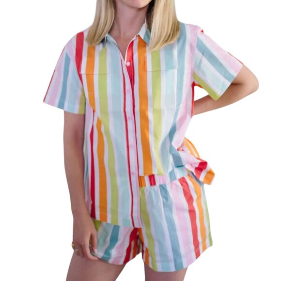 LAKE x Atlantic-Pacific Sadie Shorts Pajama Set Rainbow Stripe Size SMALL - Picture 10 of 10